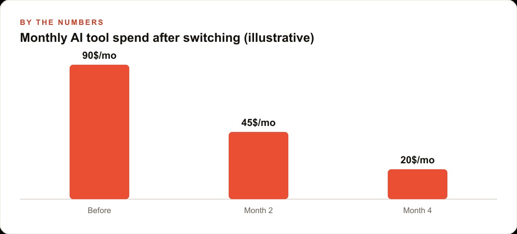 Monthly AI tool spend after switching (illustrative)