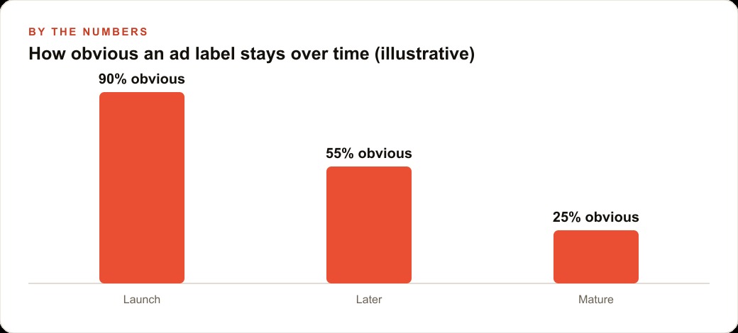 How obvious an ad label stays over time (illustrative)