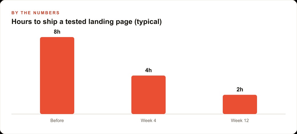 Hours to ship a tested landing page (typical)