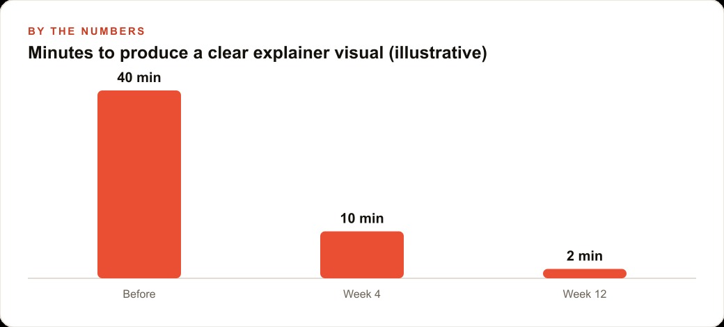 Minutes to produce a clear explainer visual (illustrative)
