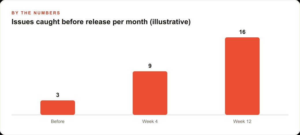 Issues caught before release per month (illustrative)