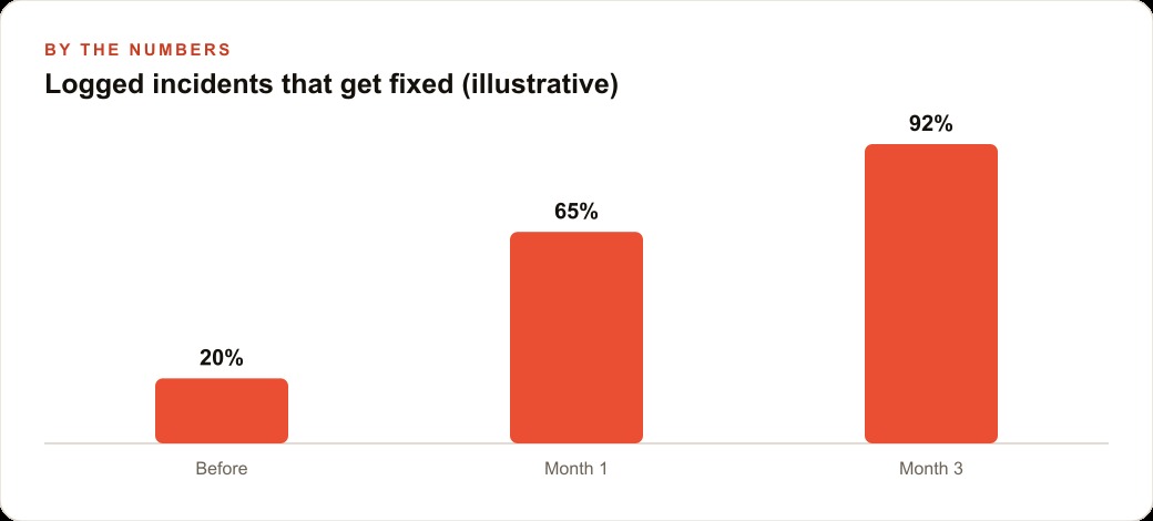 Logged incidents that get fixed (illustrative)