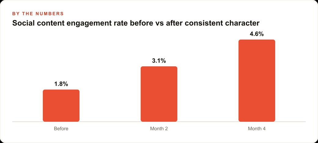 Social content engagement rate before vs after consistent character