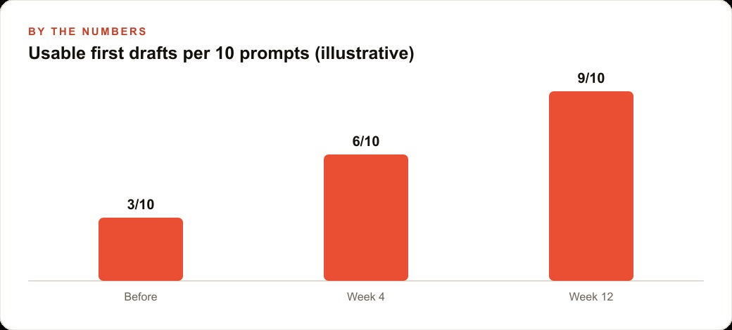 Usable first drafts per 10 prompts (illustrative)