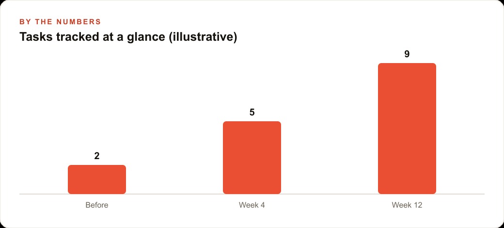 Tasks tracked at a glance (illustrative)