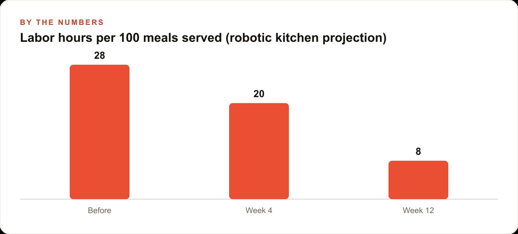Labor hours per 100 meals served (robotic kitchen projection)